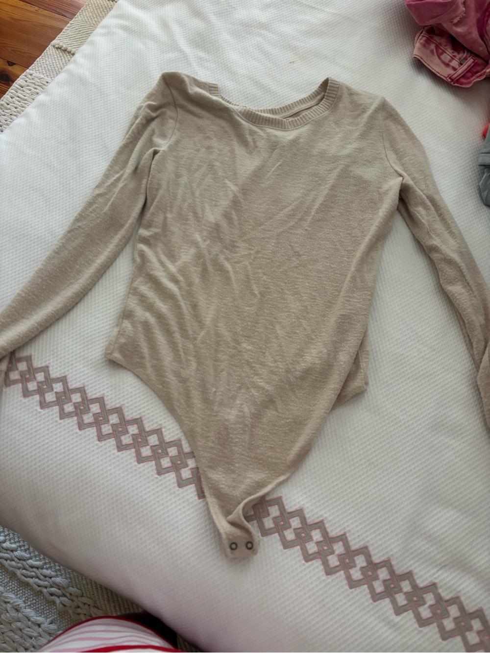 Abercrombie & Fitch Beige Long-Sleeve Snap Bodysuit
